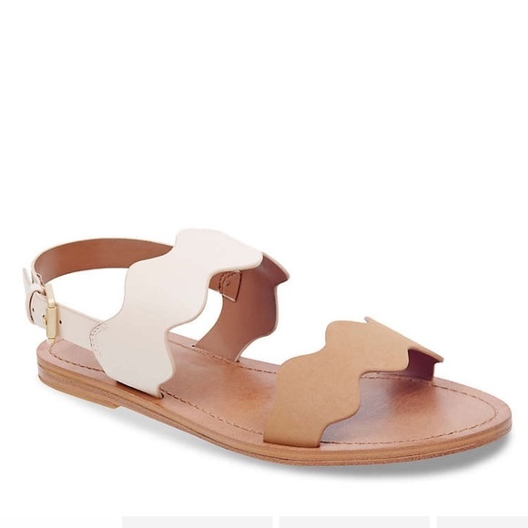 Indigo rd. Neutral Two Tone Sling Back Scalloped Summer Sandals - Picture 1 of 7